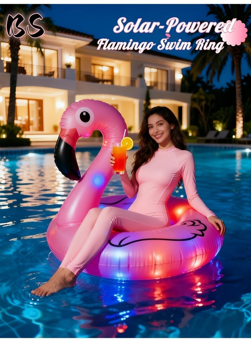 BS Light-Up Inflatable Flamingo Swim Ring | Solar-Powered Flamingo Pool Float / Water Lounger | Extra-Large Beach & Pool Float (Remote Control Included) | Designed for Adults & Children — Summer Pool Float / Leisure Lounger - Image 3