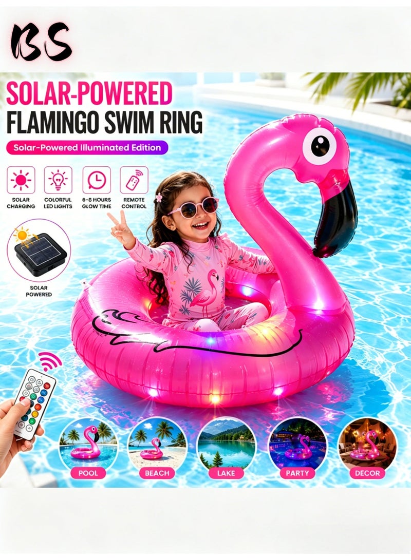 BS Light-Up Inflatable Flamingo Swim Ring | Solar-Powered Flamingo Pool Float / Water Lounger | Extra-Large Beach & Pool Float (Remote Control Included) | Designed for Adults & Children — Summer Pool Float / Leisure Lounger - Image 1