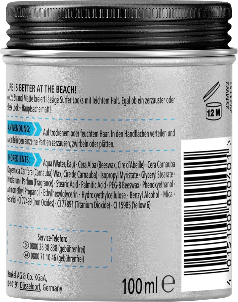 Got2b Beach Matte Paste (100 ml), Styling Paste for Matte Surfer Looks, for Scratching, Texturing or Taming without Gluing, Light Hold - Image 3