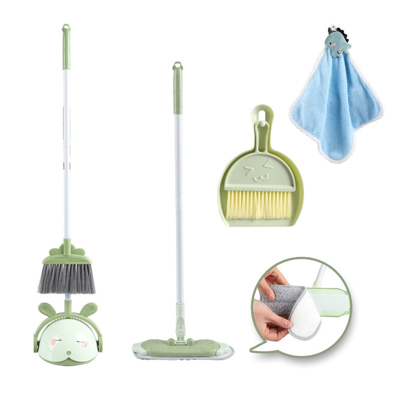 Midoneat Kids Cleaning Toy Set, Mini Child Broom, Mop and Dustpan, Little Housekeeping Helper Set ,Pretend Home Cleaning Play Set for Toddler Age 1-5,6pcs (Green) - Image 1