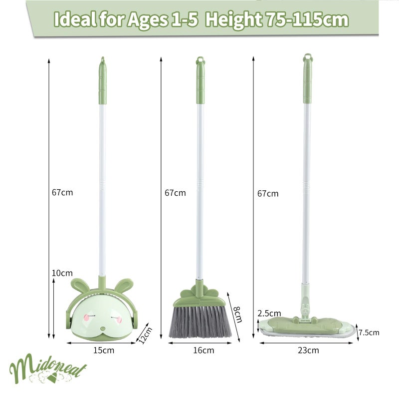 Midoneat Kids Cleaning Toy Set, Mini Child Broom, Mop and Dustpan, Little Housekeeping Helper Set ,Pretend Home Cleaning Play Set for Toddler Age 1-5,6pcs (Green) - Image 2