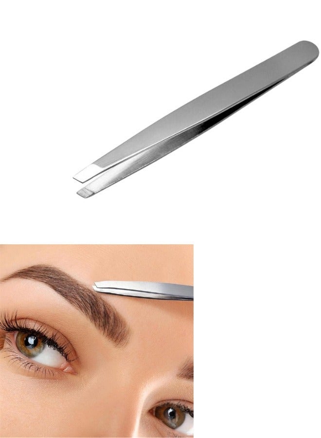 ملقط مائل احترافي من الفولاذ المقاوم للصدأ ملقط ذو طرف مائل أفضل ملقط حواجب دقيق للرجال والنساء-فضى - Image 1