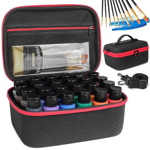 Yewltvep Acrylic Paint Storage Case for Bottles(2 fl oz), Craft Paint Storage Bottle Organizer, Art Supply Hard Box Organizer with Pocket for Brushes, Palette Board (Small - 24 Bottles 2 fl oz Acrylic Paint) - Image 1