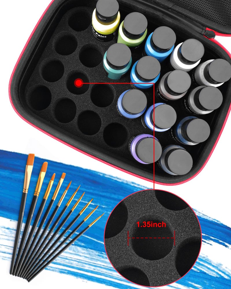 Yewltvep Acrylic Paint Storage Case for Bottles(2 fl oz), Craft Paint Storage Bottle Organizer, Art Supply Hard Box Organizer with Pocket for Brushes, Palette Board (Small - 24 Bottles 2 fl oz Acrylic Paint) - Image 2