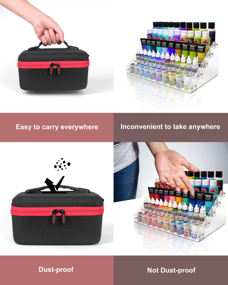 Yewltvep Acrylic Paint Storage Case for Bottles(2 fl oz), Craft Paint Storage Bottle Organizer, Art Supply Hard Box Organizer with Pocket for Brushes, Palette Board (Small - 24 Bottles 2 fl oz Acrylic Paint) - Image 4