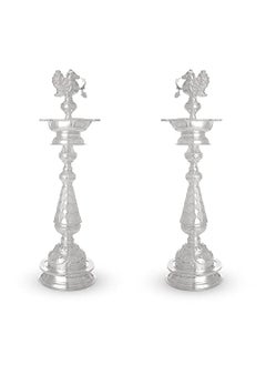 SHIV HOME WORLD Shivhomeworld German Silver Peacock Lamps Pair of 2 Brass and Silver German Silver Peacock Lamps 10 INCH Size 7 