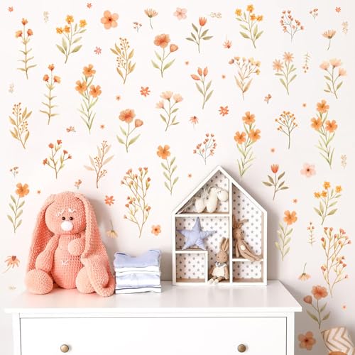 Kazova Boho Small Flower Wall Stickers Watercolor Small Floral Wall Decals Peel and Stick Cute Botanical Wildflower Wall Decals Cute Flower Wall Stickers for Girls Room Bedroom Nursery Decor - Image 4