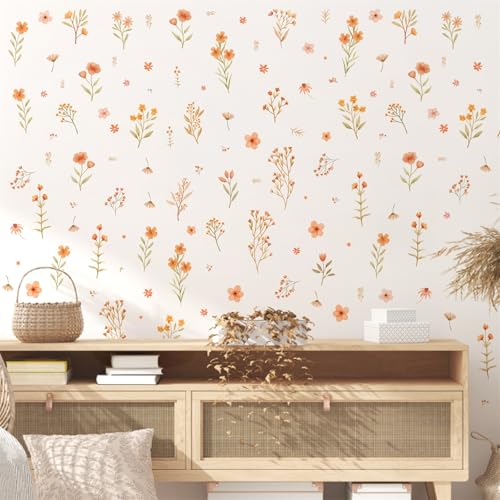 Kazova Boho Small Flower Wall Stickers Watercolor Small Floral Wall Decals Peel and Stick Cute Botanical Wildflower Wall Decals Cute Flower Wall Stickers for Girls Room Bedroom Nursery Decor - Image 3