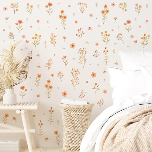 Kazova Boho Small Flower Wall Stickers Watercolor Small Floral Wall Decals Peel and Stick Cute Botanical Wildflower Wall Decals Cute Flower Wall Stickers for Girls Room Bedroom Nursery Decor - Image 5