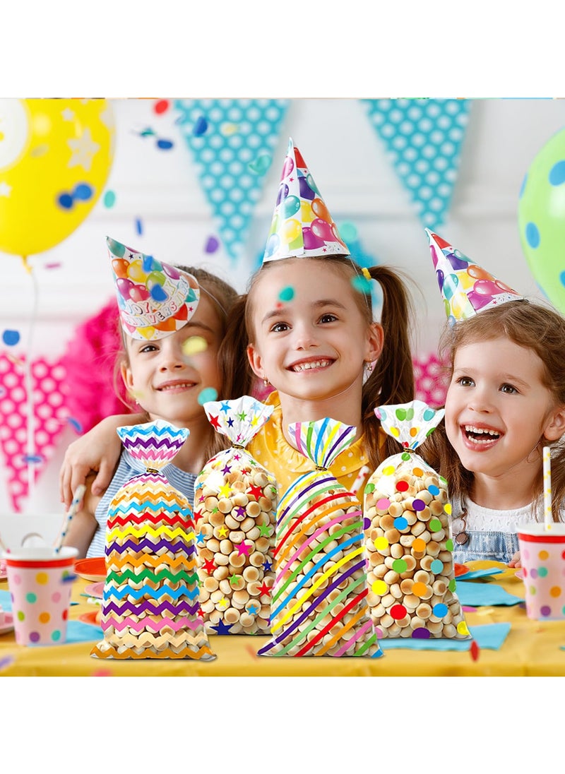 RTYY 100 Pcs Colorful Cellophane Treat Bags, Five-pointed Star Stripes Printed Pattern Candy Favor Bags with Twist Ties, plastic birthday treats bags Party Favor Gift Wrapping Bags for Pride Day Baby Shower Birthday Party Supplies Cookie Cake Chocolate Candy Snack  - Image 3