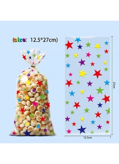 RTYY 100 Pcs Colorful Cellophane Treat Bags, Five-pointed Star Stripes Printed Pattern Candy Favor Bags with Twist Ties, plastic birthday treats bags Party Favor Gift Wrapping Bags for Pride Day Baby Shower Birthday Party Supplies Cookie Cake Chocolate Candy Snack  - Image 4