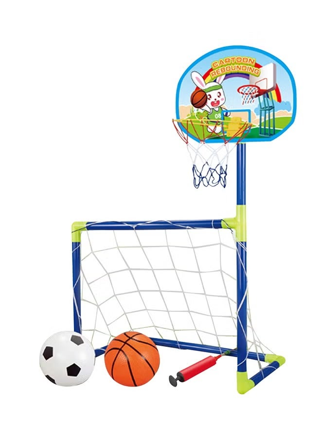 صندوق العاب 2 في 1 حامل كرة السلة وعمود مرمى كرة القدم ألعاب رياضية للأطفال في الأماكن المغلقة والهواء الطلق - Image 1