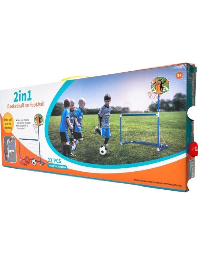 صندوق العاب 2 في 1 حامل كرة السلة وعمود مرمى كرة القدم ألعاب رياضية للأطفال في الأماكن المغلقة والهواء الطلق - Image 2