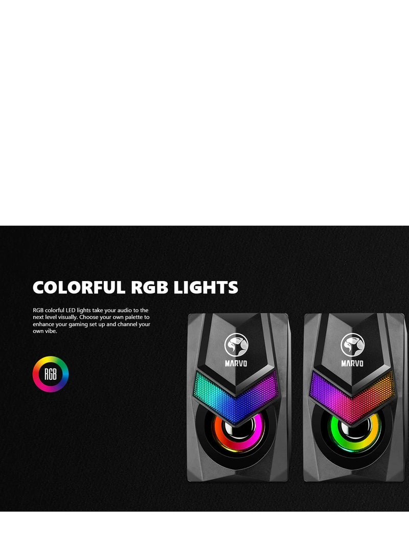 Marvo - SG-118 Stereo 6W RGB Gaming Speaker 2.0 - Black - Image 1
