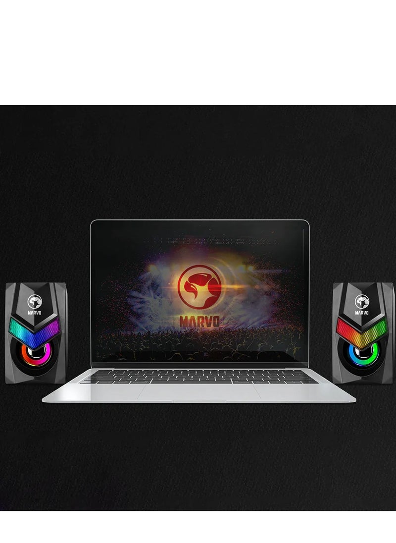 Marvo - SG-118 Stereo 6W RGB Gaming Speaker 2.0 - Black - Image 1