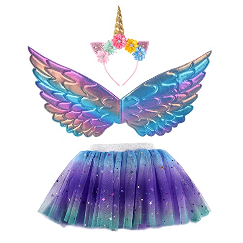Creatoy Unicorn-Costume for Girls with unicorn rainbow tutu Toddler Rainbow Fairy Wings Princess Unicorn Birthday Party Supplies Halloween Favors - Image 1