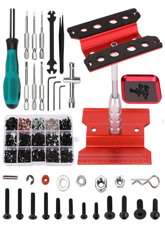 Kimapeso RC Car Repair Work Stand 532 PCS RC Repair Screws Set Kit 360 Degree Rotation RC Repair Station Screwdrivers Screws Pallet Kit for 1/8 1/10 1/12 1/16 1/18 RC Crawler Truck Buggy - Image 1