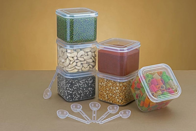 Nexium Plastic Airtight Container Set Kitchen Storage with Spoons Dabba Grocery Box Fridge Multipurpose Space-Saving Refrigerator Organizer Fruits Vegetables Transparent Containers - Image 2