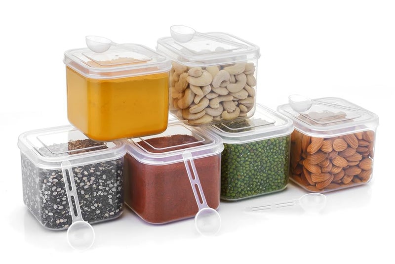 Nexium Plastic Airtight Container Set Kitchen Storage with Spoons Dabba Grocery Box Fridge Multipurpose Space-Saving Refrigerator Organizer Fruits Vegetables Transparent Containers - Image 4