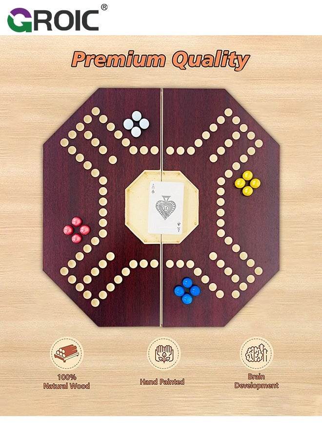 GROIC Jackaroo Board Game,Ludo Board Game,Folding Wooden Board Game for 4 Players with 16 Marbles and Cards,40 cm x 40 cm Size,Jackaroo Game Family Game Marble Game  - Image 2