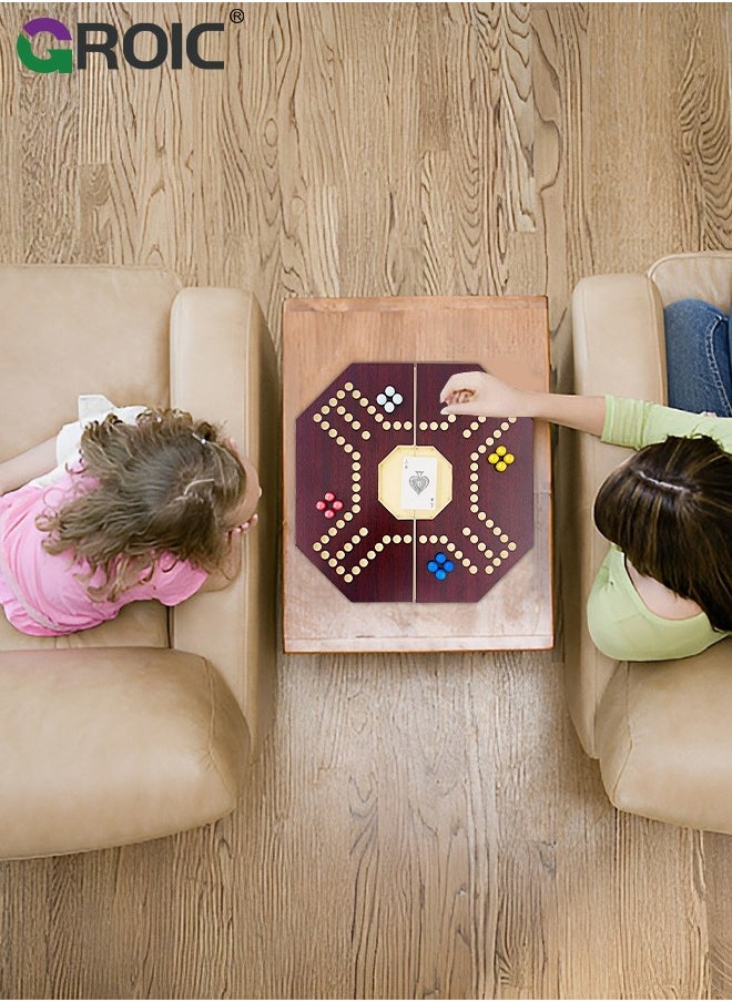 GROIC Jackaroo Board Game,Ludo Board Game,Folding Wooden Board Game for 4 Players with 16 Marbles and Cards,40 cm x 40 cm Size,Jackaroo Game Family Game Marble Game  - Image 4