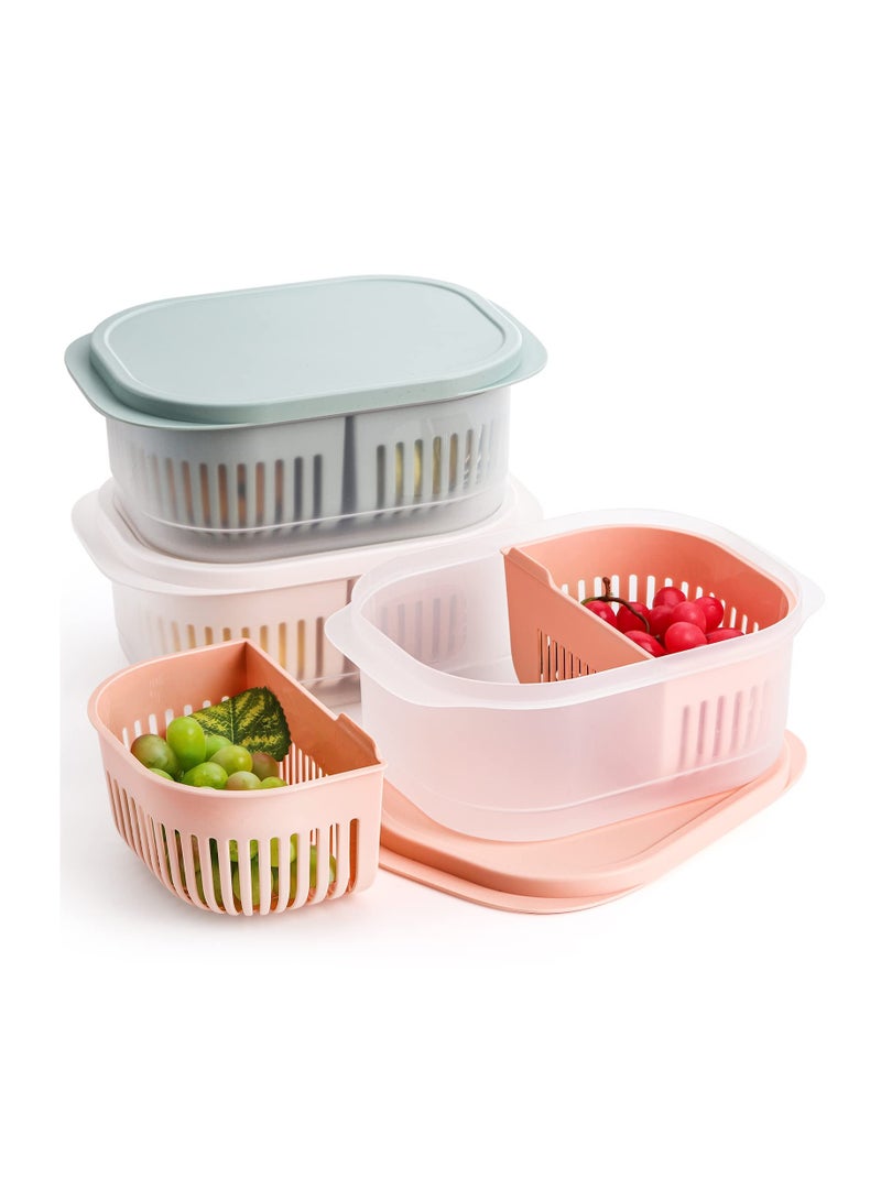 Excefore Produce Saver Containers For Fridge, Plastic Fruit Vegetable Storage Containers With Airtight Lid And Divided Colanders, Stackable Fridge Organizer Bins For Lettuce, Berry, Avocado, Set of 3 - Image 5