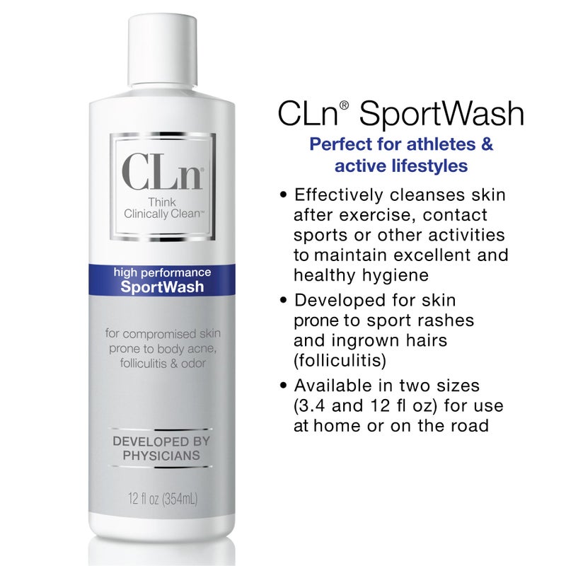 CLnÂ® SportWash â€“ High-Performance Sport Body Wash, For Men & Women Prone to Body Odor, Foot Odor, Ringworm, Folliculitis, & Back Acne, Fragrance-Free & Paraben-Free, 12 fl. oz. - Image 3