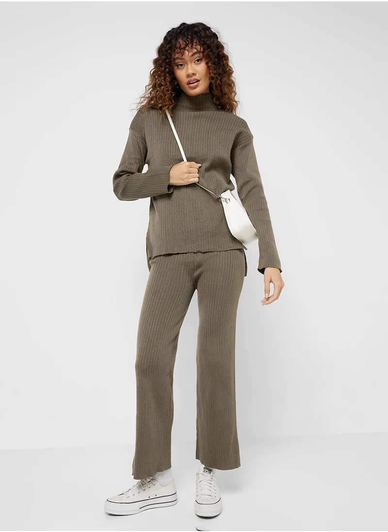 Ginger High Neck Ribbed Knitted Top & Pant Lounge Set