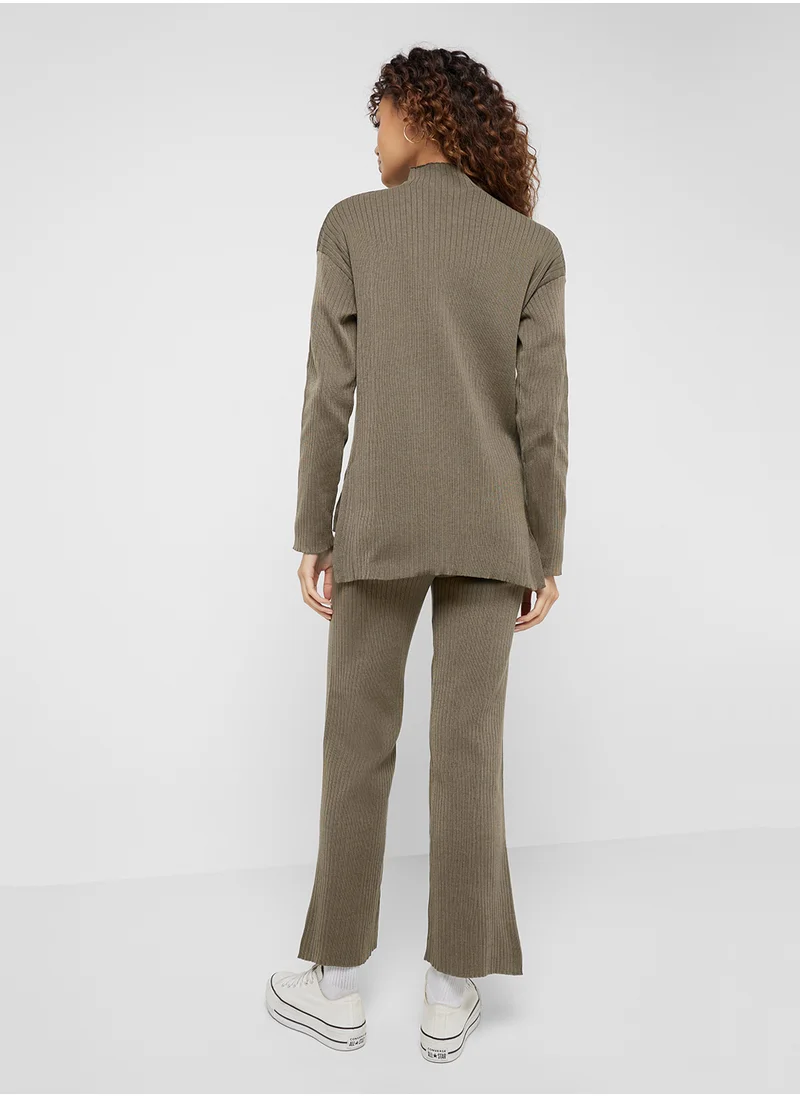 Ginger High Neck Ribbed Knitted Top & Pant Lounge Set