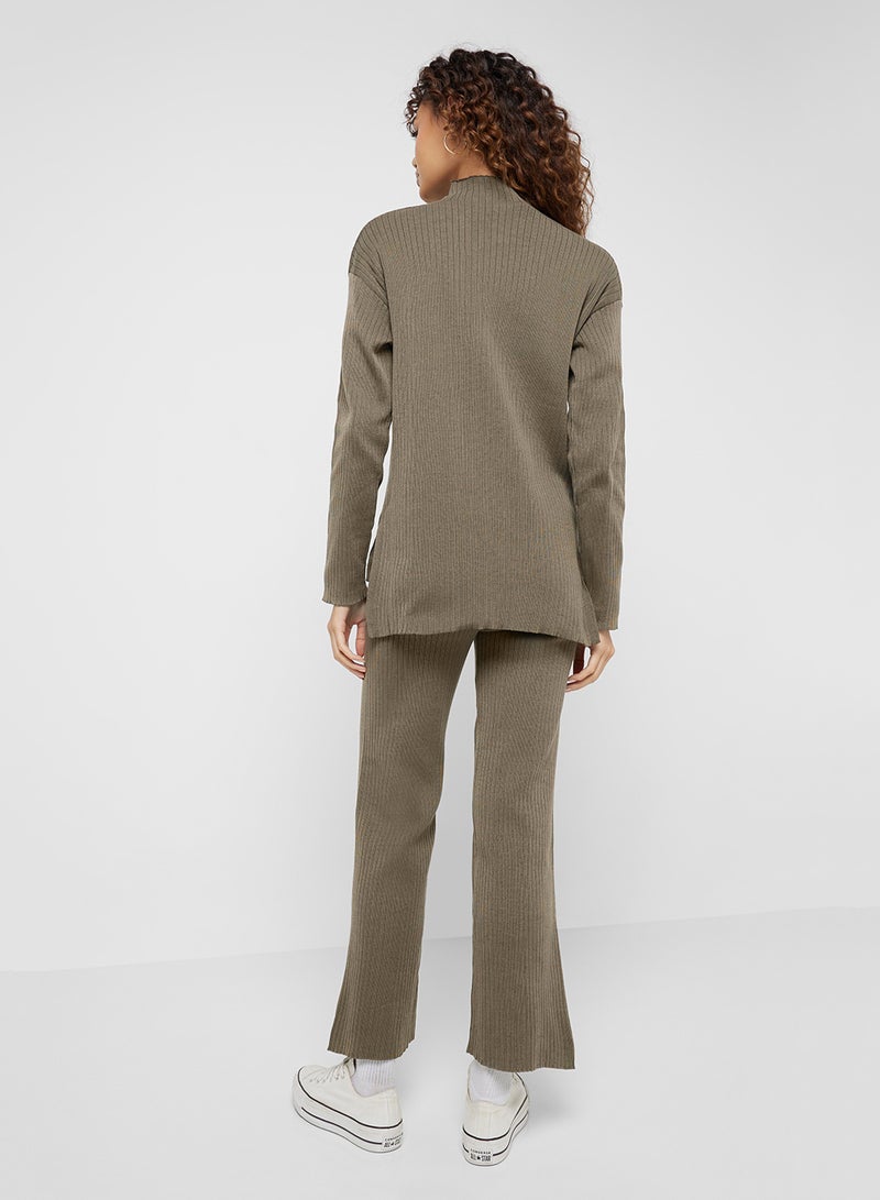 جينجر طقم بيجامة نسائي محبوك بياقة عالية - Image 2