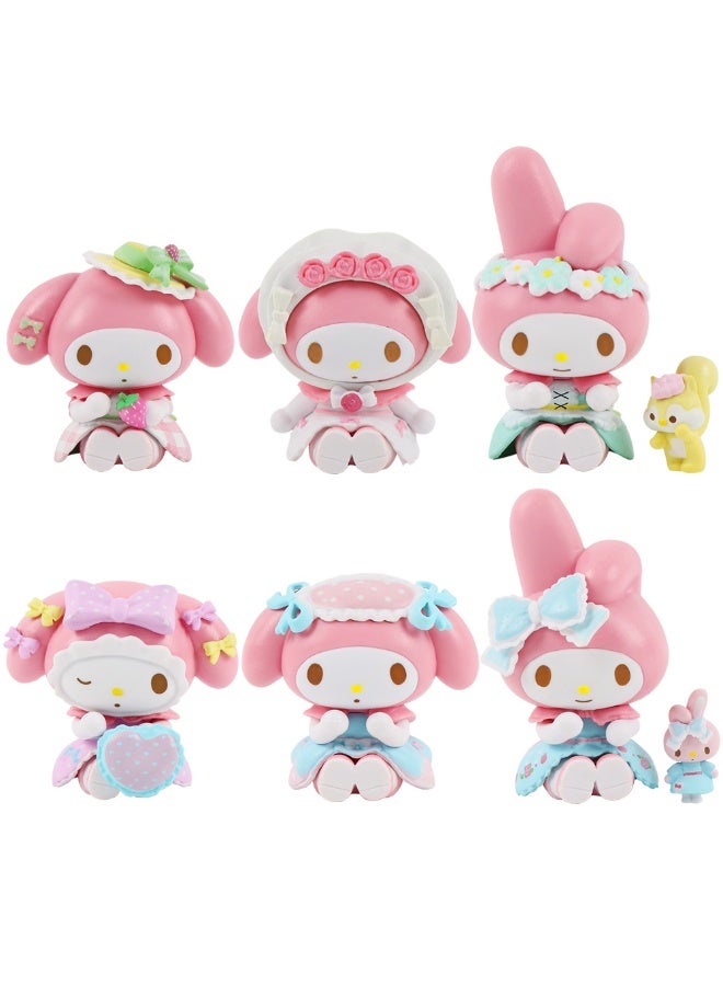 HALAMODO 6-Piece Intriguingly Cute Tea Party Bunny Ear Blind Box Sitting Pose Figure Set Cute Cartoon Desktop Decor Girls Birthday Gift - Image 1