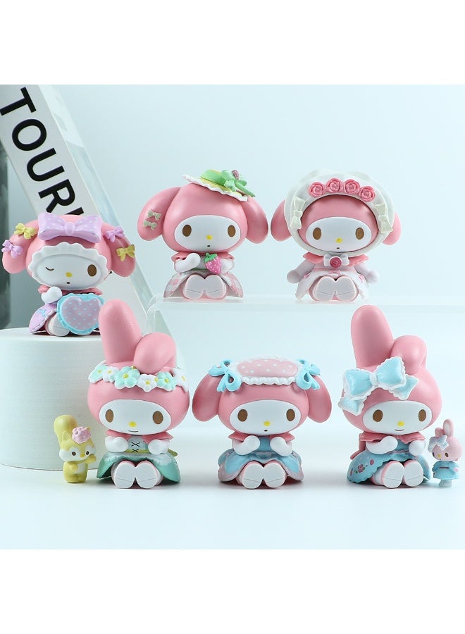 HALAMODO 6-Piece Intriguingly Cute Tea Party Bunny Ear Blind Box Sitting Pose Figure Set Cute Cartoon Desktop Decor Girls Birthday Gift - Image 2