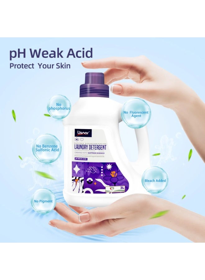 Lisnor Laundry Liquid Detergent, All In One Powerful Cleaning and Stain Remover With Aromatic Saffron Fragrance and Fabric Softener 3L, Pack of 1 - Image 3