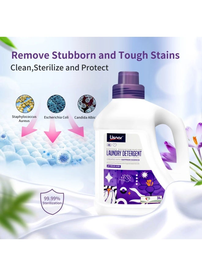 Lisnor Laundry Liquid Detergent, All In One Powerful Cleaning and Stain Remover With Aromatic Saffron Fragrance and Fabric Softener 3L, Pack of 1 - Image 4