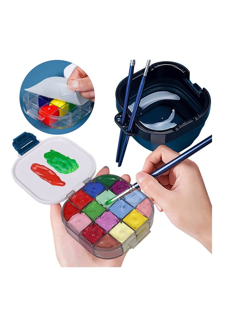 SYOSI Paint Brush Holder and Organizer with Stay Wet Palette, Airtight Paint Palette Paint Palette Portable Paint Brush Cleaner Paint Pallet Paint Tray for Acrylic Watercolor Water-Based Paints - Image 1