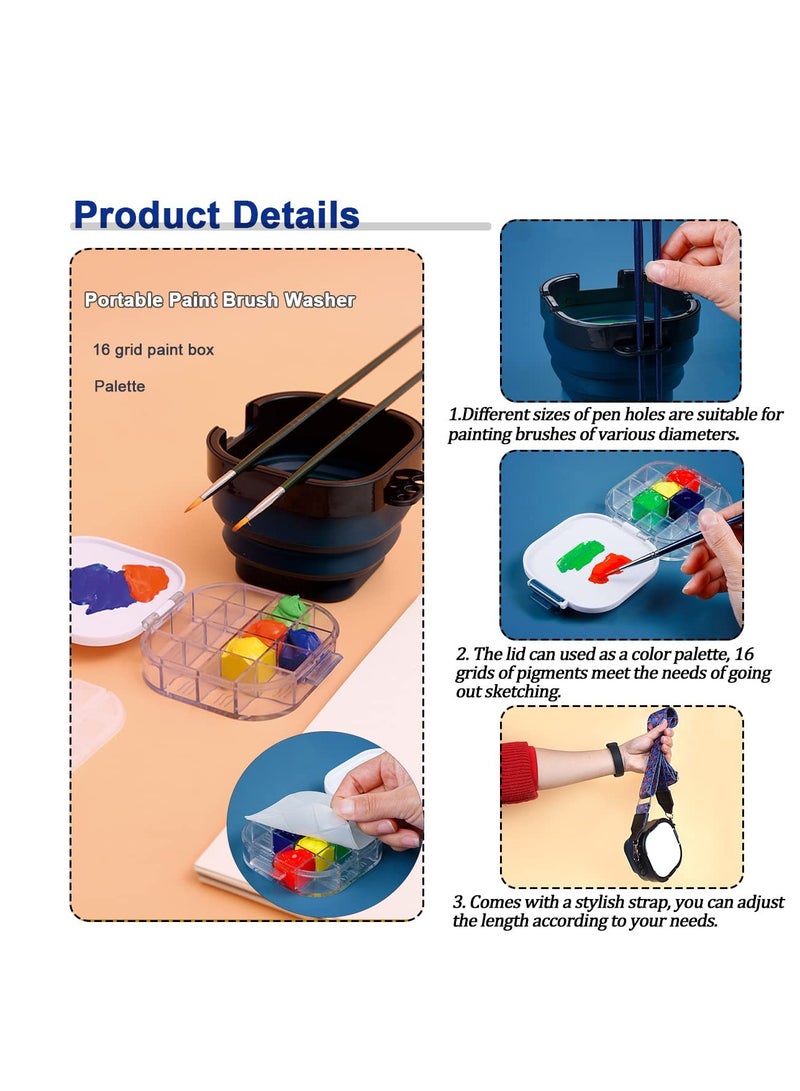 SYOSI Paint Brush Holder and Organizer with Stay Wet Palette, Airtight Paint Palette Paint Palette Portable Paint Brush Cleaner Paint Pallet Paint Tray for Acrylic Watercolor Water-Based Paints - Image 3