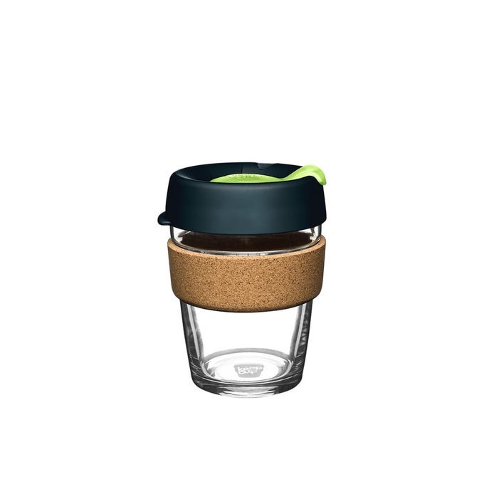 BREW CORK REUSABLE COFFEE CUP TEMPERED GLASS AND NATURAL CORK M 12OZ340ML DEEP