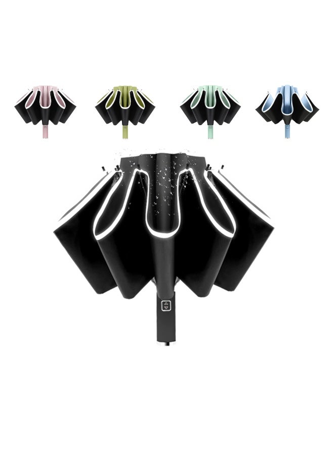 UV Protection Umbrella – 46 Inch Large Inverted Windproof Rain Umbrella, Automatic Open/Close Reverse Folding Compact Travel Umbrella for Adults (Black) - Image 1