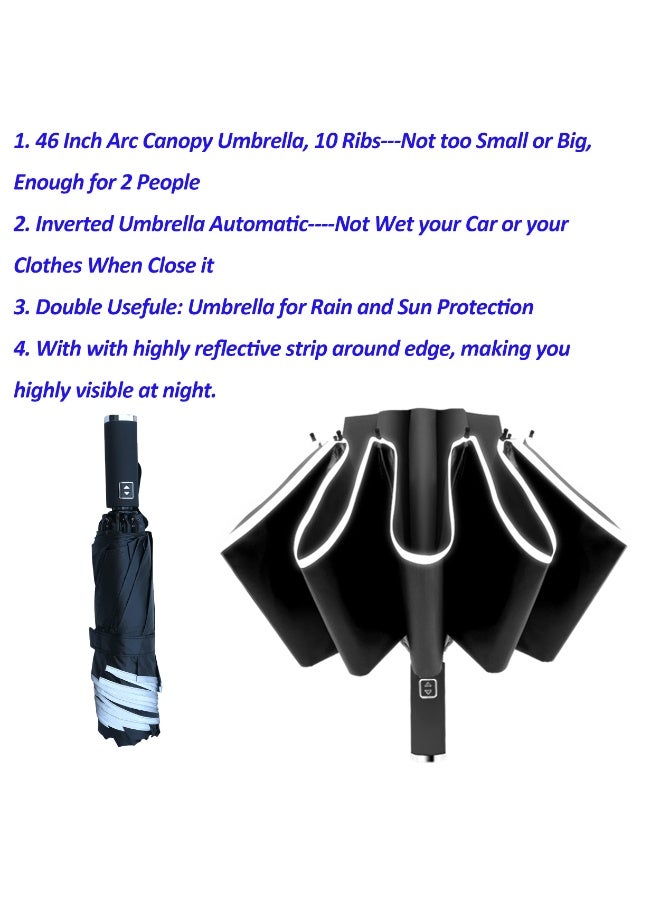 UV Protection Umbrella – 46 Inch Large Inverted Windproof Rain Umbrella, Automatic Open/Close Reverse Folding Compact Travel Umbrella for Adults (Black) - Image 4