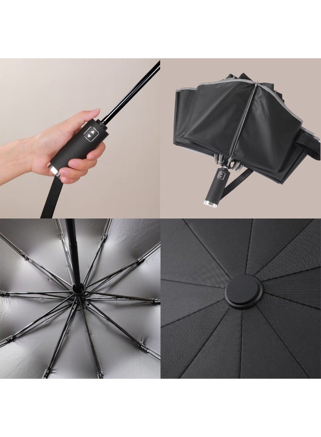 UV Protection Umbrella – 46 Inch Large Inverted Windproof Rain Umbrella, Automatic Open/Close Reverse Folding Compact Travel Umbrella for Adults (Black) - Image 5