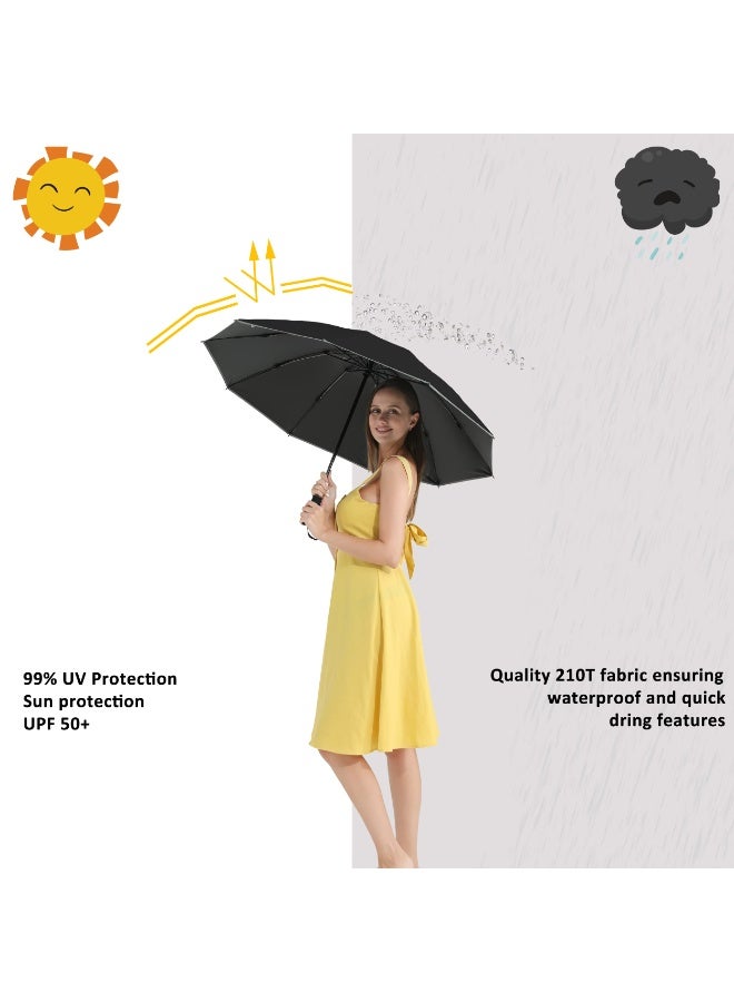 UV Protection Umbrella – 46 Inch Large Inverted Windproof Rain Umbrella, Automatic Open/Close Reverse Folding Compact Travel Umbrella for Adults (Black) - Image 2