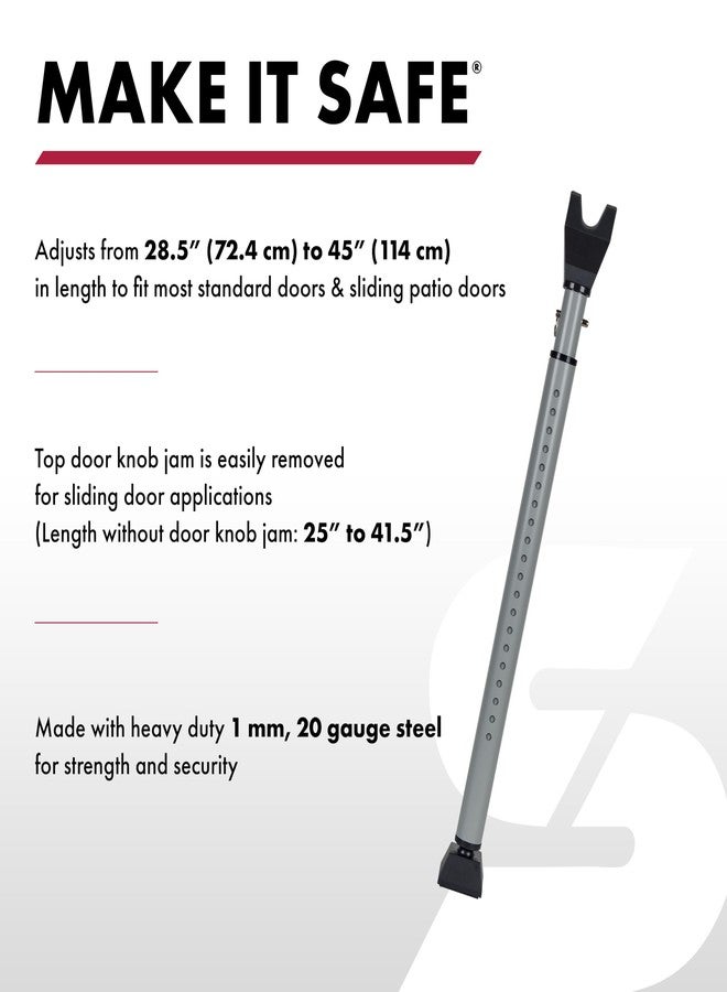 SABRE Adjustable 2-in-1 Door Security Bar, Door Stop Bar Secures Onto Door Knob, Strong Scratch-Proof Grip, Steady Against Floor, Removable Door Knob Top For Sliding Door Use, Portable & Easy to Use - Image 2