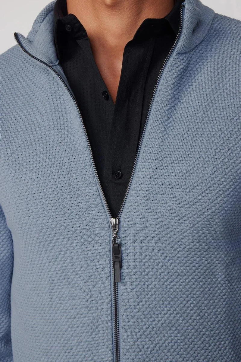 تودورس Patterned Half Turtleneck Zippered Men's Cardigan