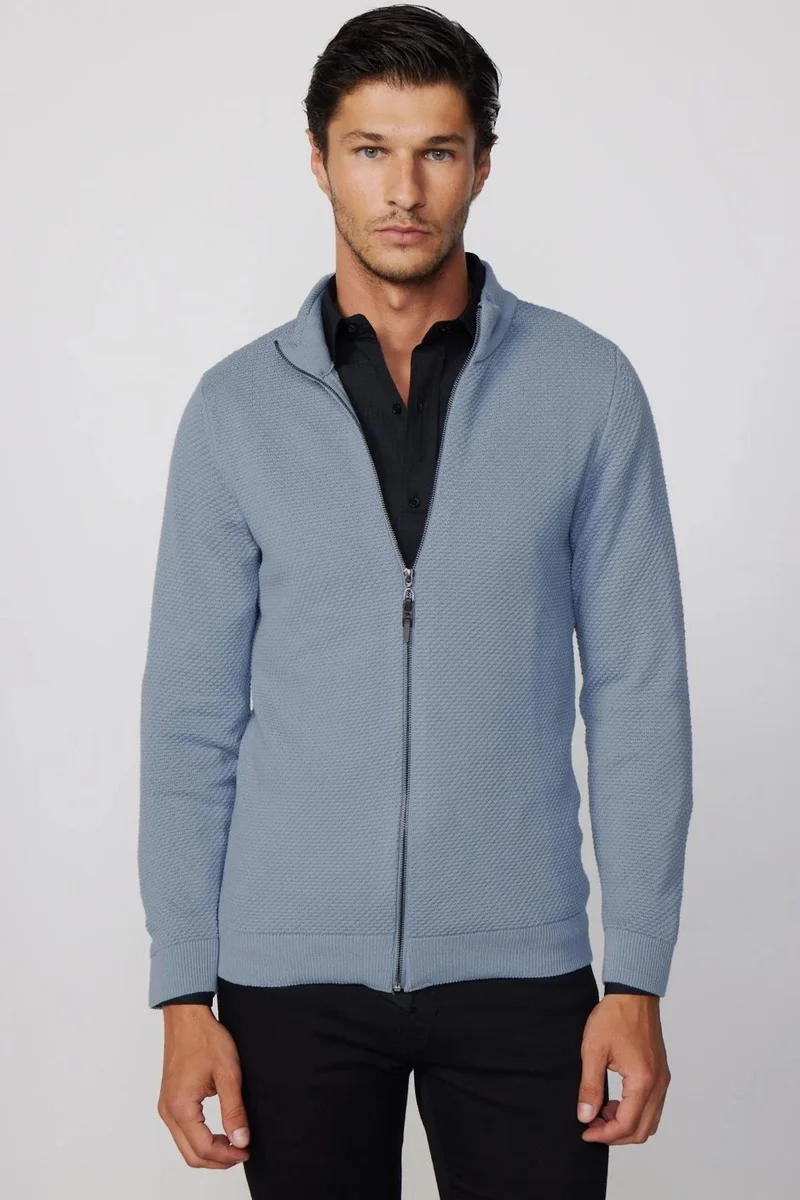 تودورس Patterned Half Turtleneck Zippered Men's Cardigan