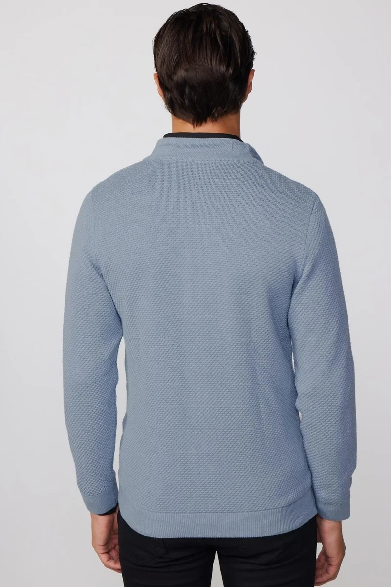 تودورس Patterned Half Turtleneck Zippered Men's Cardigan