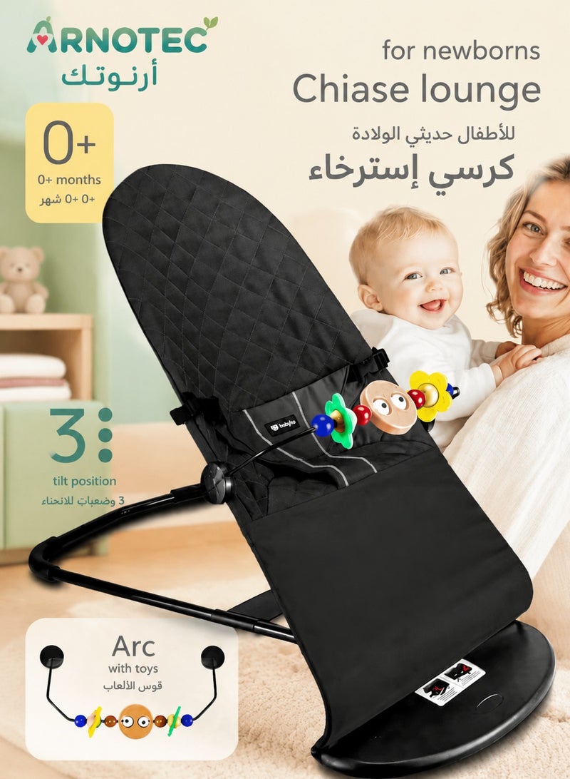 ARNOTEC Baby Bouncer Seat for Infants 0–18 Months – Portable Rocker with Soothing Vibrations, Mesh & Organic Cotton Fabric, 3 Recline Positions, Removable Toy Bar & Hanging Toys - Image 1