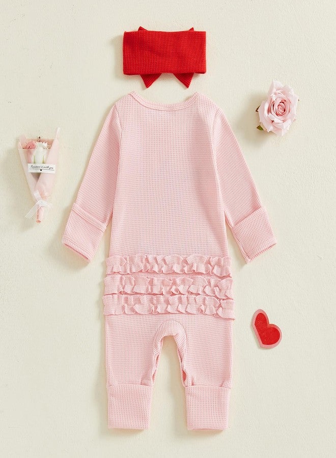 Socutebabe My First Valentines Baby Girl Outfit Newborn Love Onesie Waffle Knit Sweater Romper Jumpsuit Cute Infant Clothes (My First Valentines Pink, Newborn) - Image 3