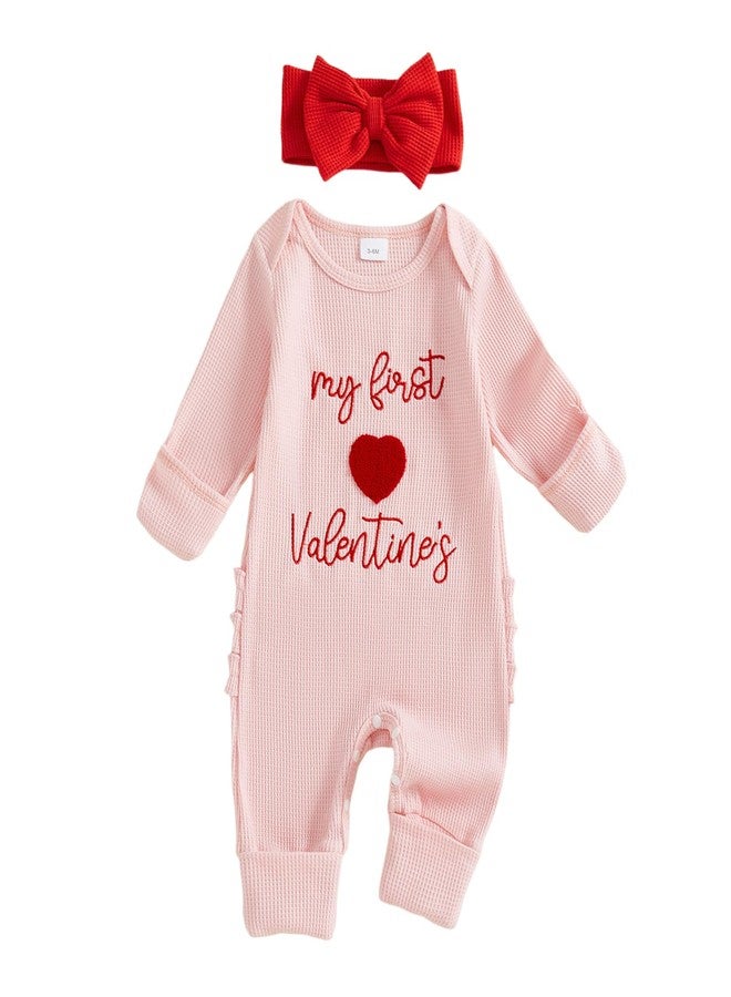 Socutebabe My First Valentines Baby Girl Outfit Newborn Love Onesie Waffle Knit Sweater Romper Jumpsuit Cute Infant Clothes (My First Valentines Pink, Newborn) - Image 1