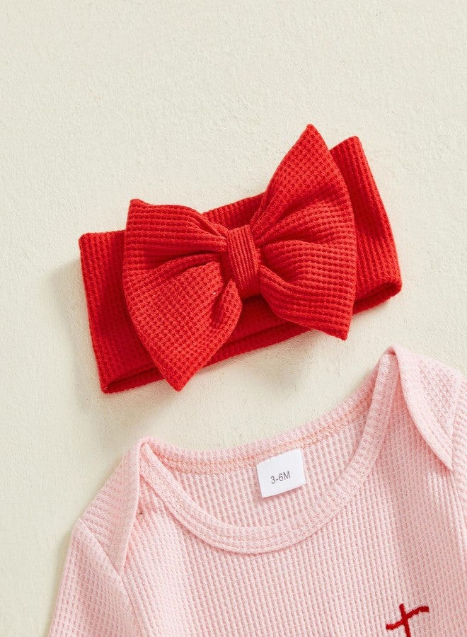 Socutebabe My First Valentines Baby Girl Outfit Newborn Love Onesie Waffle Knit Sweater Romper Jumpsuit Cute Infant Clothes (My First Valentines Pink, Newborn) - Image 4