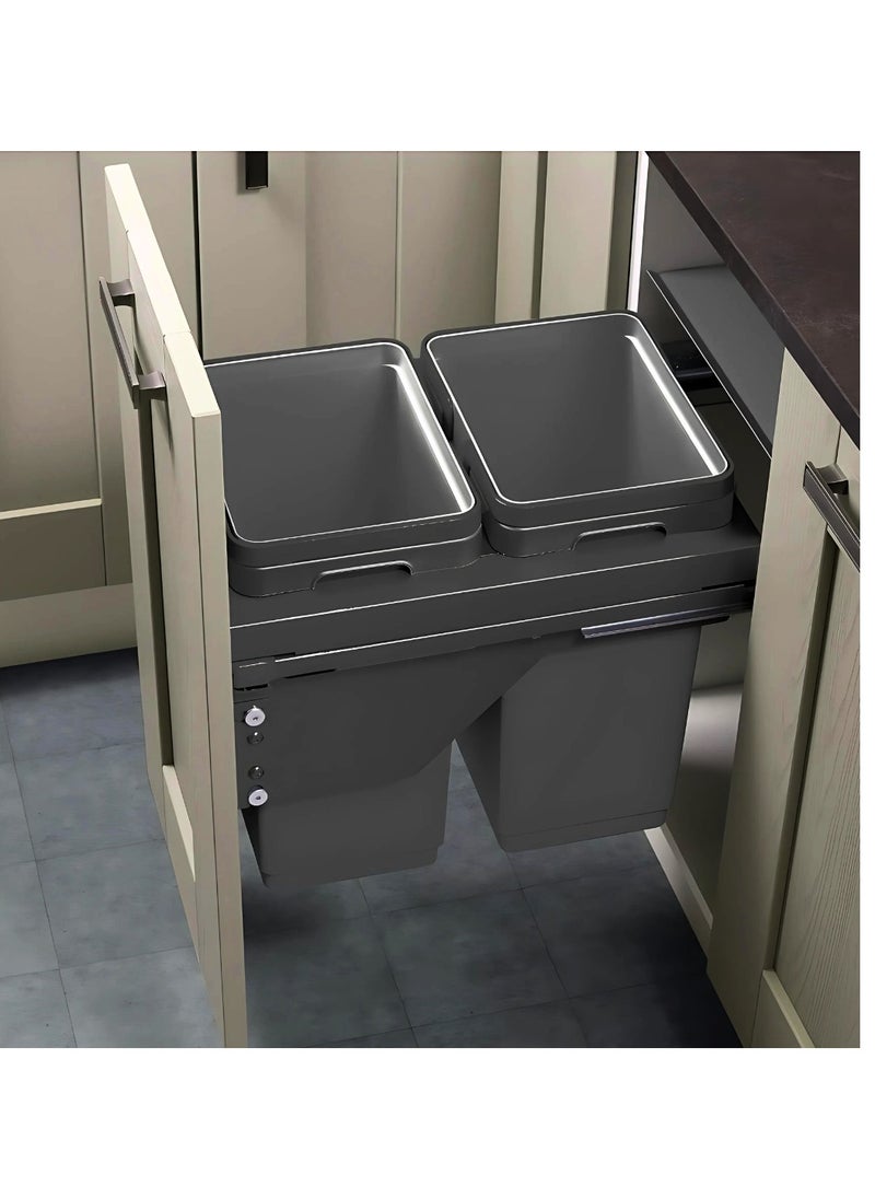 eurocliq Adjustable Double Pull-Out Sliding Trash Can with Soft-Close and Detachable Basket for Garbage Disposal, Under-Sink In-Cabinet Design, Perfect for Kitchen Waste Disposal, Recycling  - Image 1